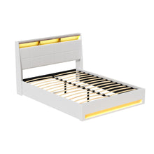 Load image into Gallery viewer, Artiss Bed Frame Gas Lift LED Beds Base Platform White PVC Leather Storage Headboard - Queen