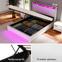 Load image into Gallery viewer, Artiss Bed Frame Gas Lift LED Beds Base Platform White PVC Leather Storage Headboard - Queen
