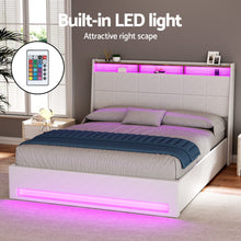 Load image into Gallery viewer, Artiss Bed Frame Gas Lift LED Beds Base Platform White PVC Leather Storage Headboard - Queen