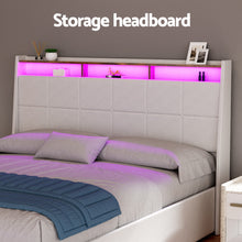 Load image into Gallery viewer, Artiss Bed Frame Gas Lift LED Beds Base Platform White PVC Leather Storage Headboard - Queen