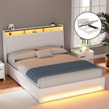 Load image into Gallery viewer, Artiss Bed Frame Gas Lift LED Beds Base Platform White PVC Leather Storage Headboard - Queen