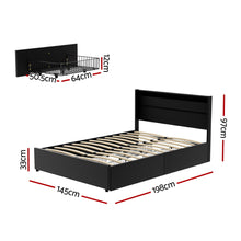 Load image into Gallery viewer, Artiss Bed Frame Double Size LED with 4 Drawers Black DUNN