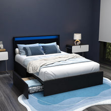 Load image into Gallery viewer, Artiss Bed Frame Double Size LED with 4 Drawers Black DUNN