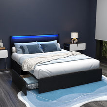 Load image into Gallery viewer, Artiss Bed Frame Queen Size LED with 4 Drawers Black DUNN