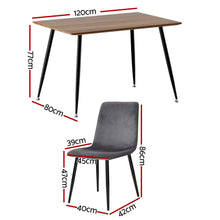Load image into Gallery viewer, 1 Artiss Dining Table and 4 Chairs Set Grey Velvet