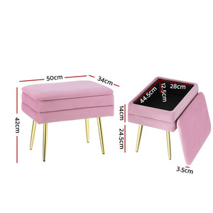 Ottoman Storage Foot Stool Velvet Pink