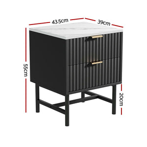 Artiss 2x Bedside Table 2 Drawers - Black