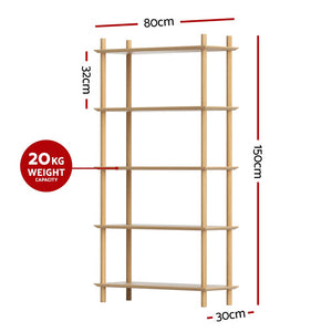 Artiss Bookshelf 5 Tiers Bookcase Display Shelves Wooden Storage Stand Rack Pine
