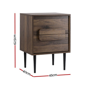 Bedside Table Nightstand 2 Drawers - Walnut