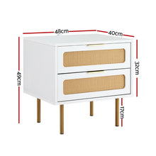 Load image into Gallery viewer, Artiss Rattan Bedside Table 2 Drawers Pine