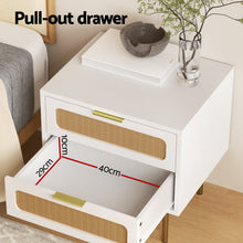 Load image into Gallery viewer, Artiss Rattan Bedside Table 2 Drawers Pine