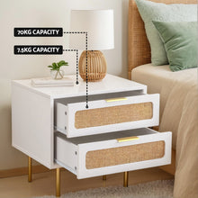 Load image into Gallery viewer, Artiss Rattan Bedside Table 2 Drawers Pine