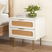 Load image into Gallery viewer, Artiss Rattan Bedside Table 2 Drawers Pine