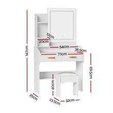 Load image into Gallery viewer, Dressing Table LED Makeup Mirror Stool Set Vanity Desk White