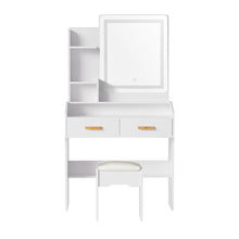 Load image into Gallery viewer, Dressing Table LED Makeup Mirror Stool Set Vanity Desk White