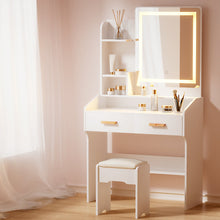 Load image into Gallery viewer, Dressing Table LED Makeup Mirror Stool Set Vanity Desk White