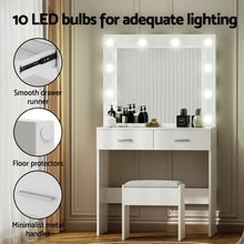 Load image into Gallery viewer, Artiss Dressing Table Vanity Desk Set Stool 10 Led Bulbs White