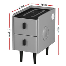 Load image into Gallery viewer, Smart Bedside Table 2 Drawers with Wireless Charging Ports LED Grey AIDA