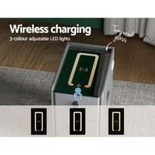 Load image into Gallery viewer, Smart Bedside Table 2 Drawers with Wireless Charging Ports LED Grey AIDA