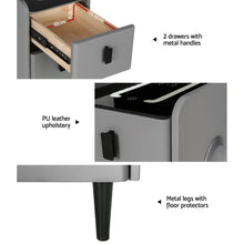 Load image into Gallery viewer, Smart Bedside Table 2 Drawers with Wireless Charging Ports LED Grey AIDA