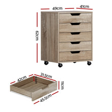 Load image into Gallery viewer, Artiss 5-Drawer Filing Cabinet Mobile Rolling Storage Cabinet Chest of Drawers Stand Scratch Beige