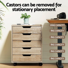 Load image into Gallery viewer, Artiss 5-Drawer Filing Cabinet Mobile Rolling Storage Cabinet Chest of Drawers Stand Scratch Beige