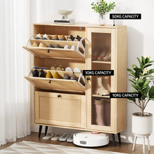 Load image into Gallery viewer, Artiss Shoe Rack Cabinet 3 Flip-out Drawers Pine
