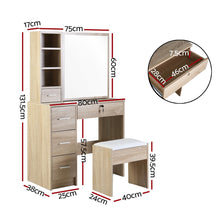 Load image into Gallery viewer, Dressing Table Stool Set Sliding Mirror Oak Diane