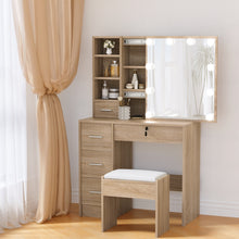 Load image into Gallery viewer, Artiss Dressing Table Set Stool 10 Led Bulbs Wood