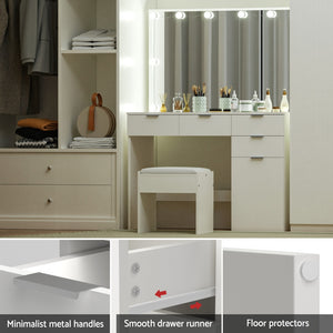 Artiss Dressing Table Set Stool 10 Led Bulbs White