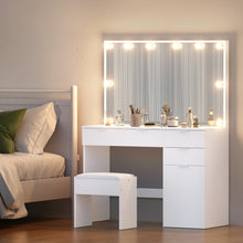 Load image into Gallery viewer, Artiss Dressing Table Set Stool 10 Led Bulbs White