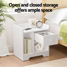 Load image into Gallery viewer, Artiss Bedside Table Drawer Nightstand Side End Table Storage Open Shelf White