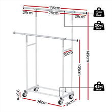 Load image into Gallery viewer, Artiss Clothes Rack Double Rod Airer Rail Coat Stand Adjustable Hanger