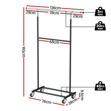Load image into Gallery viewer, Artiss Clothes Rack Double Rod Airer Rail Coat Stand Adjustable Hanger