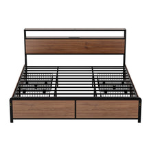 Load image into Gallery viewer, Artiss Metal Bed Frame King Size with 2-Tier Storage Headboard Metal Platform with 4 Storage Drawers Built in Charging Station &amp; LED Noise-Free/Metal Support/No Box Spring Needed Vintage Brown