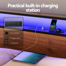 Load image into Gallery viewer, Artiss Metal Bed Frame King Size with 2-Tier Storage Headboard Metal Platform with 4 Storage Drawers Built in Charging Station &amp; LED Noise-Free/Metal Support/No Box Spring Needed Vintage Brown