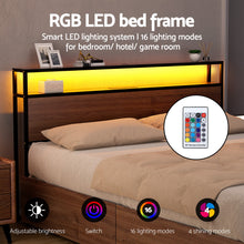 Load image into Gallery viewer, Artiss Metal Bed Frame King Size with 2-Tier Storage Headboard Metal Platform with 4 Storage Drawers Built in Charging Station &amp; LED Noise-Free/Metal Support/No Box Spring Needed Vintage Brown