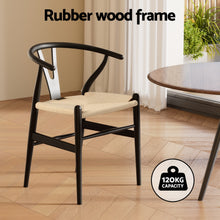 Load image into Gallery viewer, 1x Artiss Dining Chair Wooden Rattan Wishbone Black