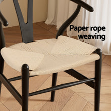 Load image into Gallery viewer, 1x Artiss Dining Chair Wooden Rattan Wishbone Black