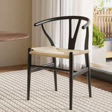 Load image into Gallery viewer, 1x Artiss Dining Chair Wooden Rattan Wishbone Black