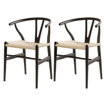 Load image into Gallery viewer, 1 Set of 2 Artiss Dining Chairs Wooden Rattan Wishbone Black