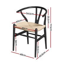 Load image into Gallery viewer, 1 Set of 2 Artiss Dining Chairs Wooden Rattan Wishbone Black
