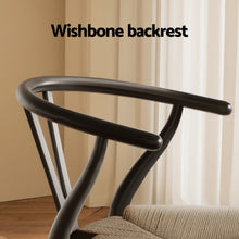 Load image into Gallery viewer, 1 Set of 2 Artiss Dining Chairs Wooden Rattan Wishbone Black
