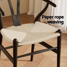 Load image into Gallery viewer, 1 Set of 2 Artiss Dining Chairs Wooden Rattan Wishbone Black
