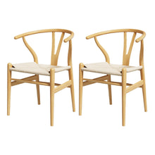 Load image into Gallery viewer, 1 Set of 2 Artiss Dining Chairs Wooden Rattan Seat Wishbone Back