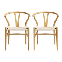 Load image into Gallery viewer, 1 Set of 2 Artiss Dining Chairs Wooden Rattan Seat Wishbone Back