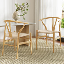 Load image into Gallery viewer, 1 Set of 2 Artiss Dining Chairs Wooden Rattan Seat Wishbone Back