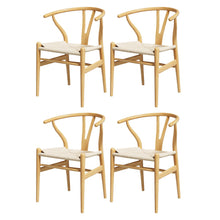 Load image into Gallery viewer, 1 Set of 4 Artiss Dining Chairs Wooden Rattan Seat Wishbone Back