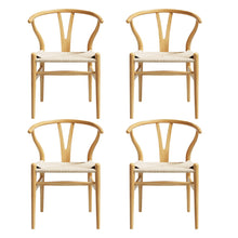 Load image into Gallery viewer, 1 Set of 4 Artiss Dining Chairs Wooden Rattan Seat Wishbone Back