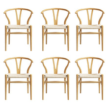 Load image into Gallery viewer, 1 Set of 6 Artiss Dining Chairs Wooden Rattan Seat Wishbone Back